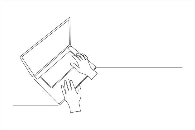 Una ilustración minimalista de manos escribiendo en una computadora portátil que simboliza el trabajo o la comunicación