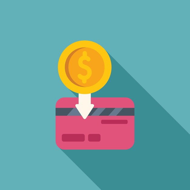 Ilustración minimalista de una moneda de un dólar cayendo en una tarjeta de crédito