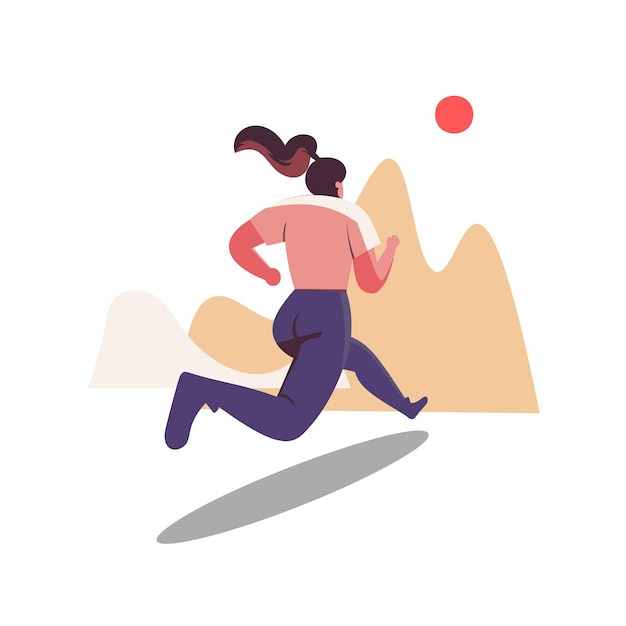 Ilustración minimalista plana del personaje de la mujer deportista que corre