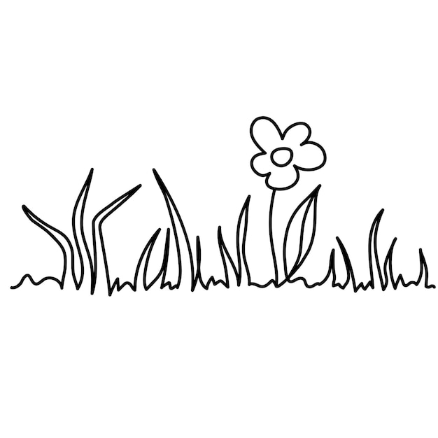 Ilustración minimalista de una sola flor que crece entre hojas de hierba