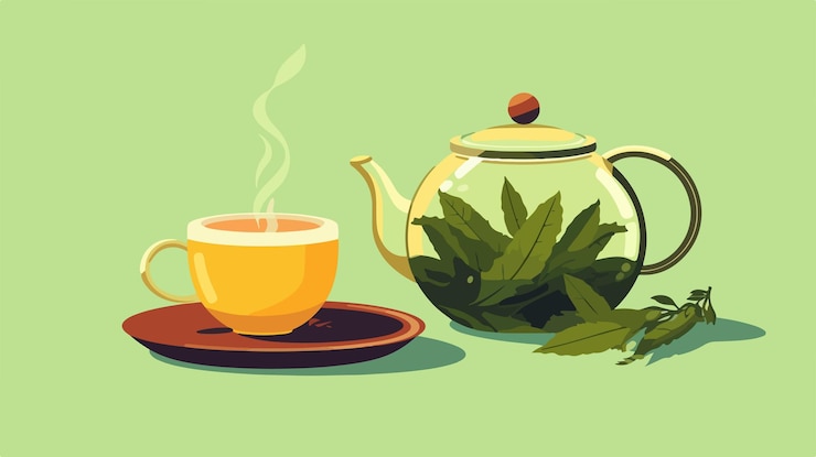 Vector ilustración minimalista de tetera y taza vectorial en estilo plano