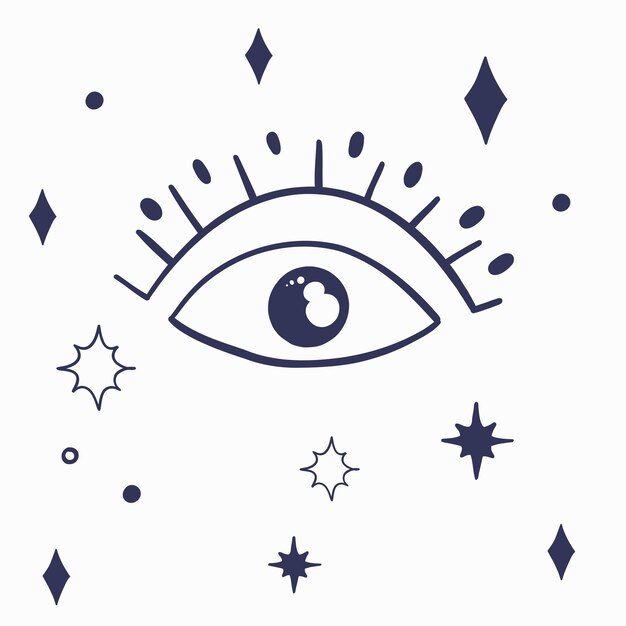 Ilustración de la mirada de las estrellas del ojo esotérico de la alquimia