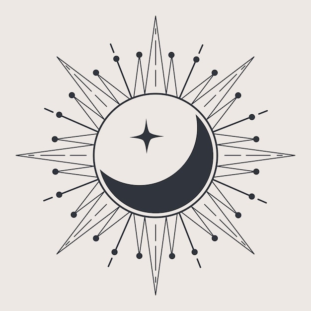 Ilustración mística del sol y la luna