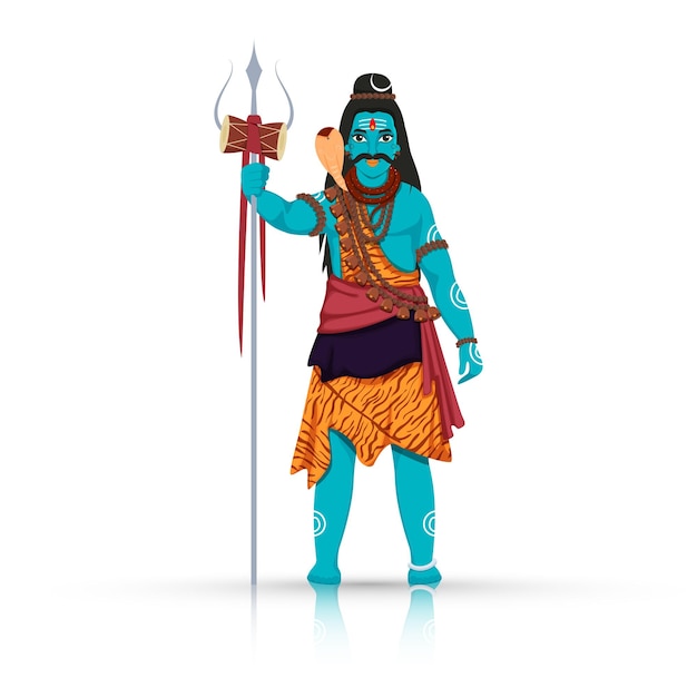 Ilustración de la mitología hindú Lord Shiva de pie con Trishul Trident sobre fondo blanco.