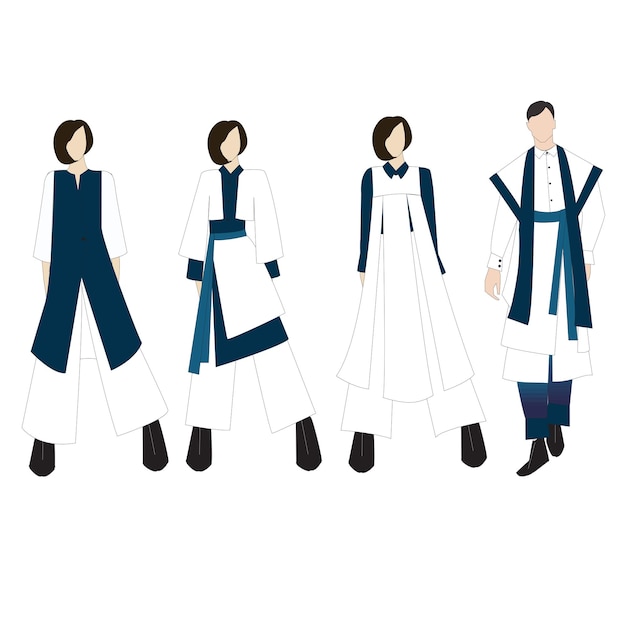 Esta ilustración de moda 2D presenta la belleza inspirada en la silueta de un kimono
