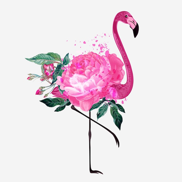 Ilustración de moda con estampado de ropa de flamencos rosados y rosas.