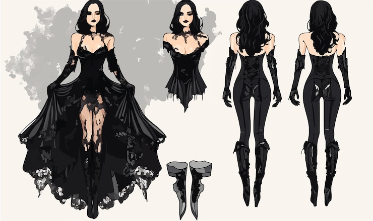 Vector ilustración de moda de estilo gótico con estética oscura