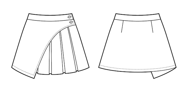 Ilustración de moda de la falda de urdimbre con pliegues
