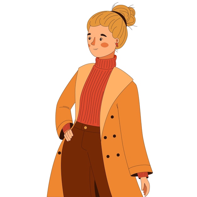 Ilustración de moda de una hermosa joven en un traje de invierno modelo de moda