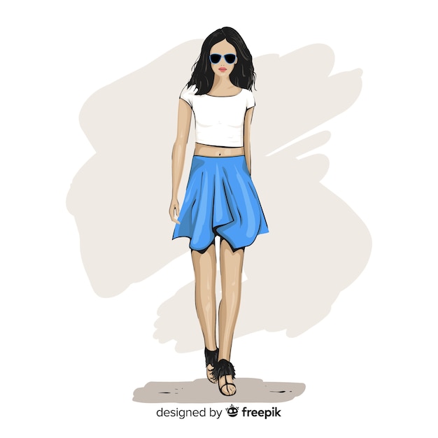 Vector ilustración de moda con modelo femenino