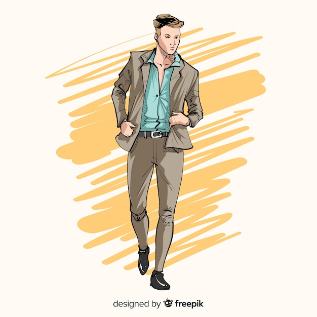 Ilustración de moda con modelo masculino