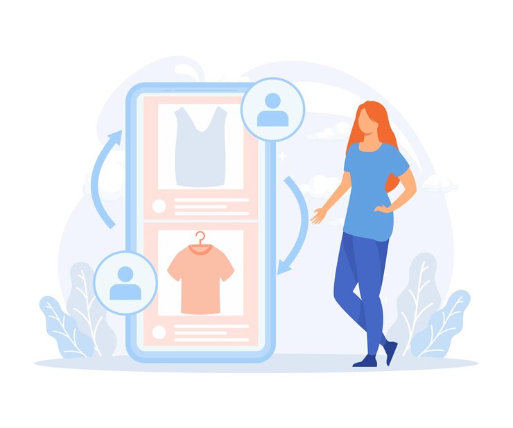 Vector ilustración de moda sostenible. ropa de segunda mano, cambio y donación. vector plano moderno