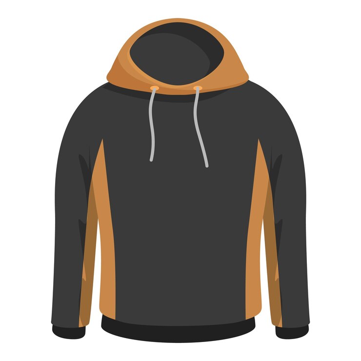 Vector ilustración de moda de sudadera con capucha negra y naranja con mangas largas y cordones