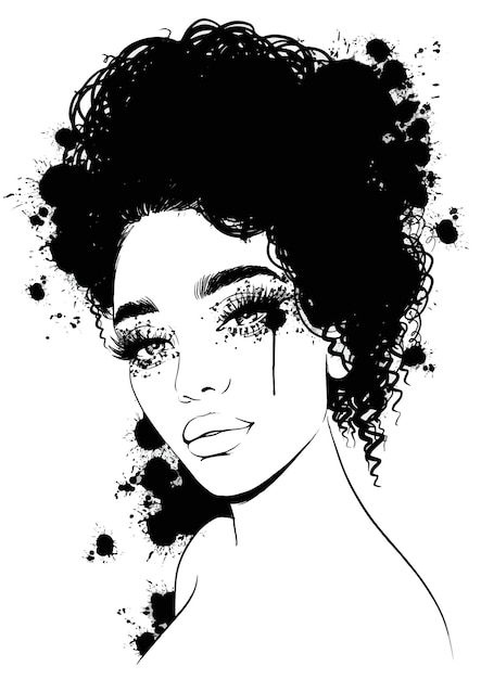 Vector ilustración de moda con tinta del rostro de una mujer