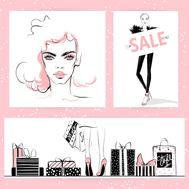 Ilustración de moda. Vector elegante chicas.