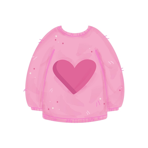 Ilustración de moda vectorial sobre fondo blanco Rosa ropa cálida y acogedora suéter con corazón