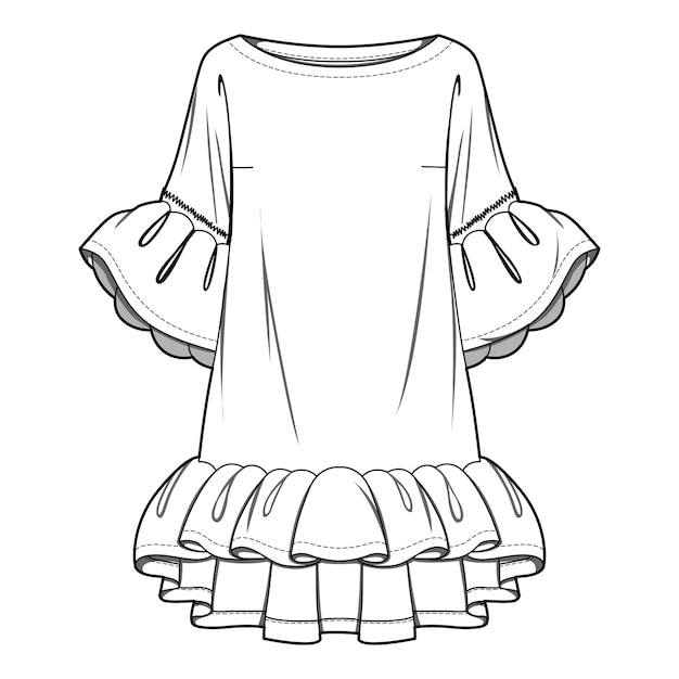 Ilustración de la moda del vestido boceto plano de la moda