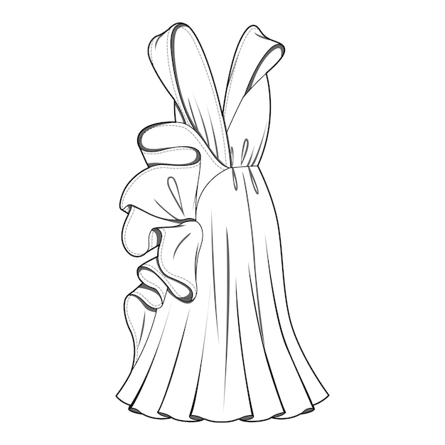 Ilustración de la moda del vestido boceto plano de la moda