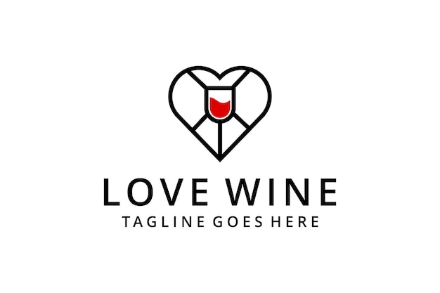 Ilustración moderna bebida de copa de vino con plantilla de diseño de logotipo de signo de corazón