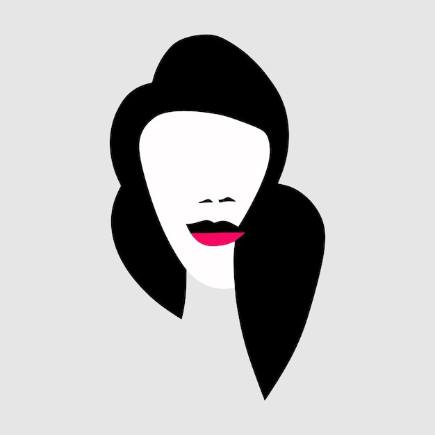 Ilustración moderna cara de mujer formas abstractas con retrato de peinado en estilo plano minimalista Póster de arte femenino Arte de dama elegante en colores