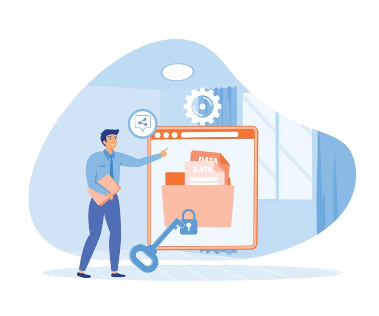 Vector ilustración moderna de caracteres que utilizan servicios de seguridad para proteger los datos personales