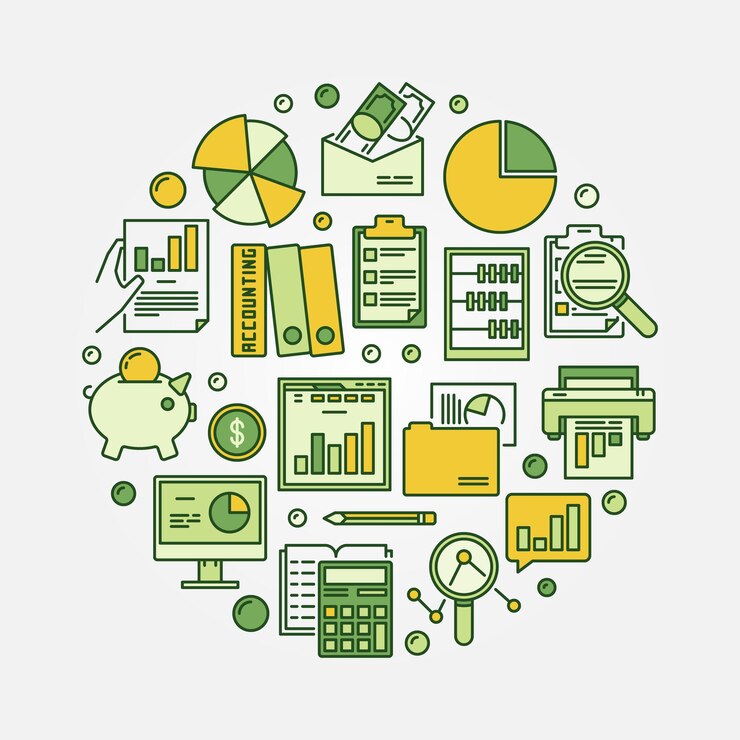 Vector ilustración moderna de concepto redondo de vector de contabilidad y negocios