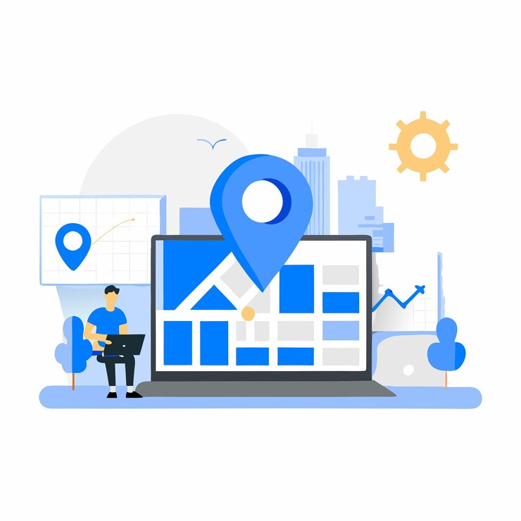 Vector ilustración moderna del concepto de ubicación actual con gps y puntero