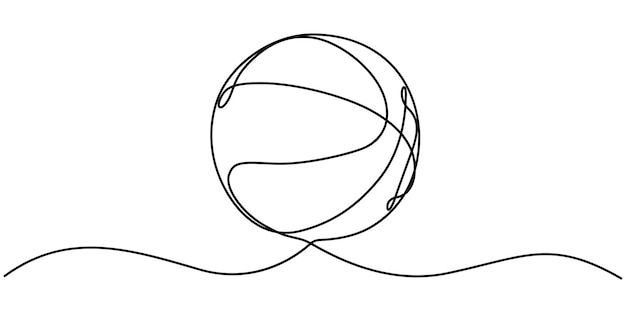 Ilustración moderna de un dibujo continuo en línea de un icono de baloncesto Un baloncesto es dibujado