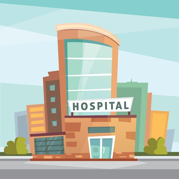 Vector ilustración moderna de dibujos animados de edificio de hospital