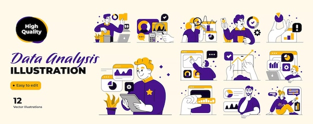 Ilustración moderna de diseño plano del análisis de datos