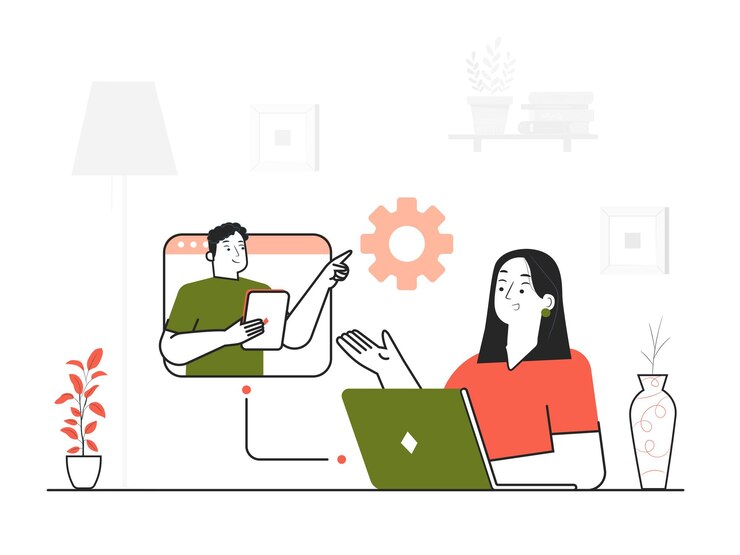 Ilustración moderna de diseño plano de la gestión presenta amp marketing digital
