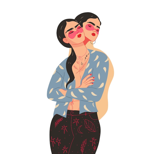 Ilustración moderna imagen de personaje vectorial para ejemplos sociales mujer hermosa con ropa de moda
