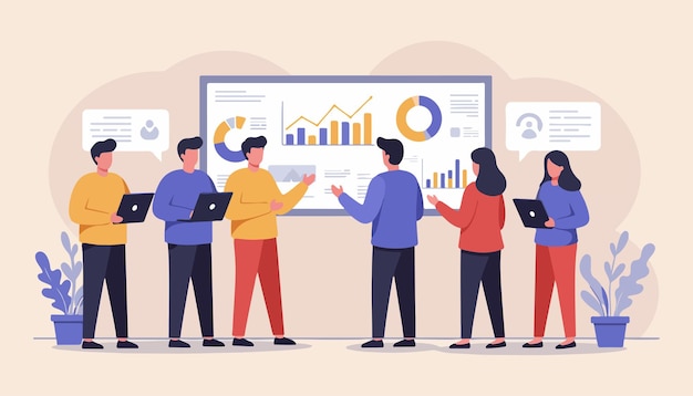 Ilustración moderna del trabajo en equipo empresarial para conceptos de colaboración