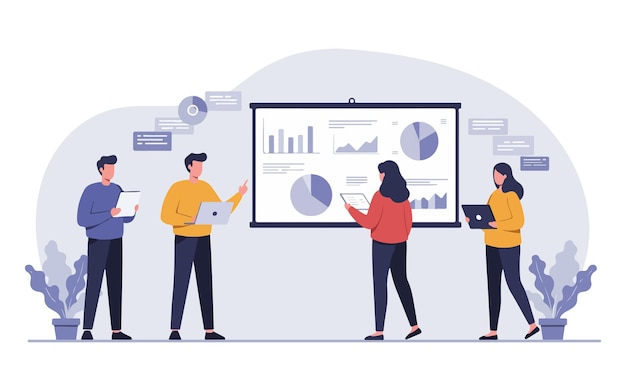 Ilustración moderna del trabajo en equipo empresarial para conceptos de colaboración