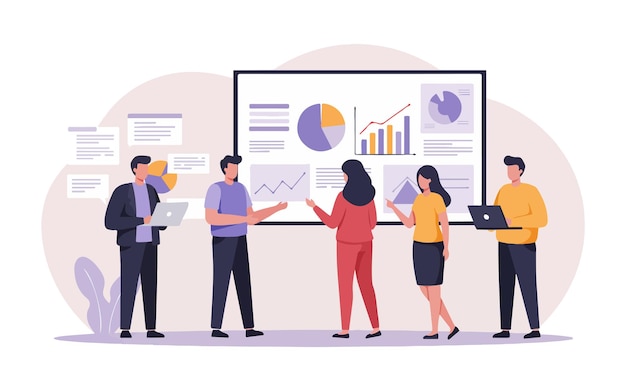 Ilustración moderna del trabajo en equipo empresarial para conceptos de colaboración