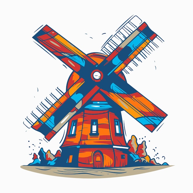 Vector ilustración de un molino de viento en estilo pop art