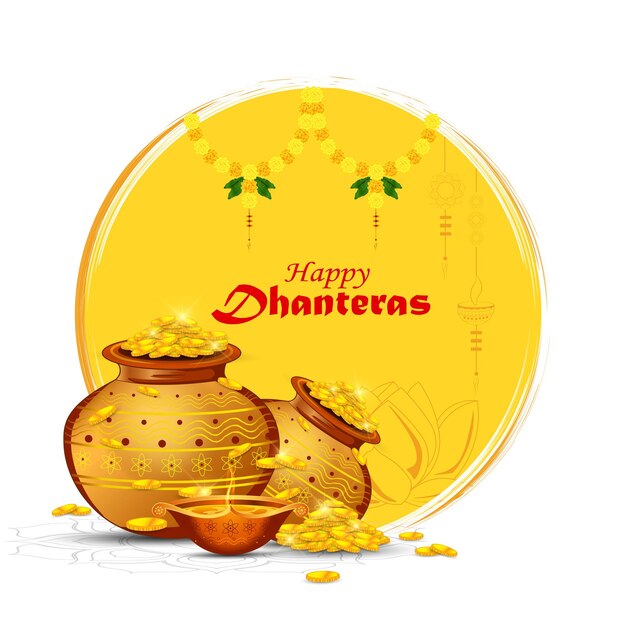 Ilustración de la moneda de oro en una olla para la celebración de dhanteras-feliz dhanteras. página web, cartel y prohibición