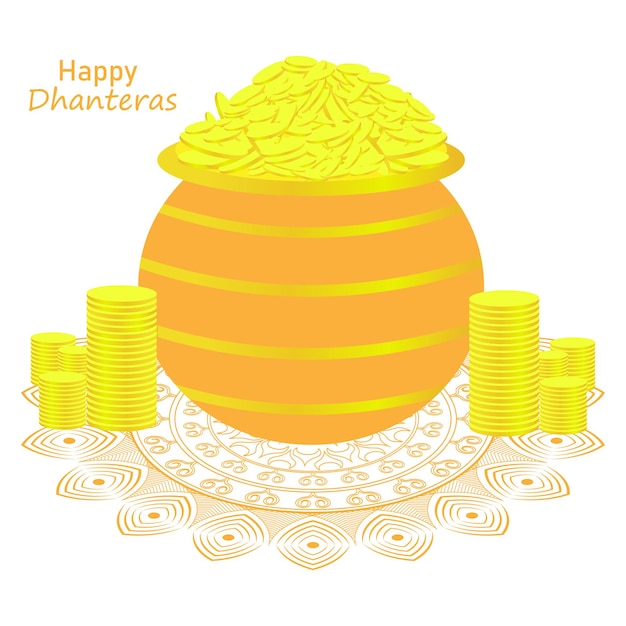 Ilustración de la moneda de oro en la olla para el fondo del festival dhanteras de la india.