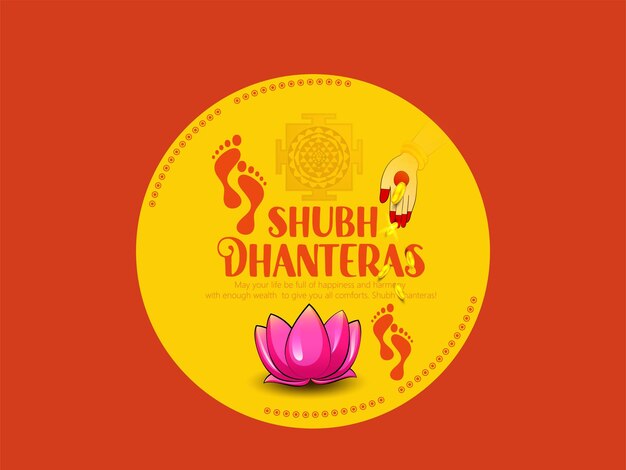 ilustración de la moneda de oro en la olla, huellas para la celebración de Dhanteras