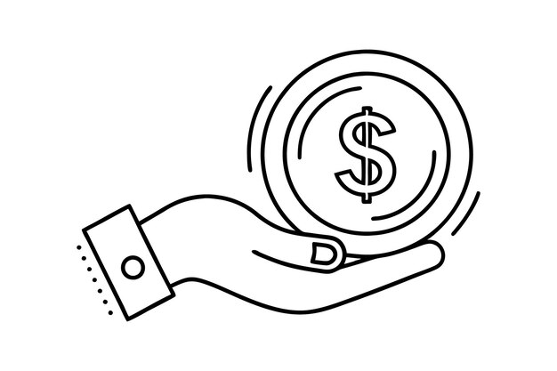 Ilustración de monedas de dólar con la mano para temas financieros