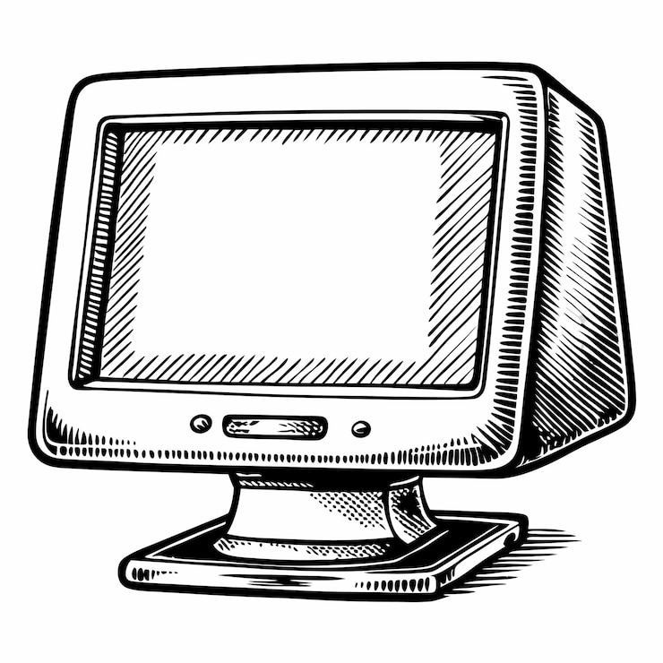 Vector ilustración de monitor de computadora retro vintage con efecto de grabado