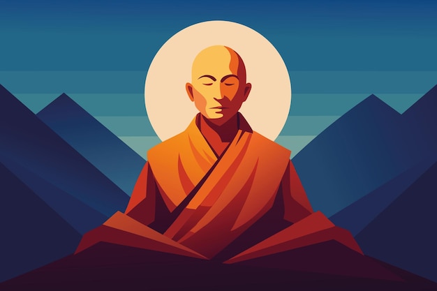 Ilustración de un monje budista orando en un vector plano
