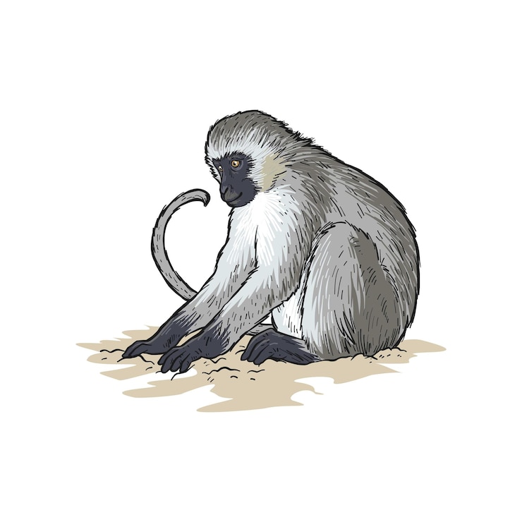 Vector ilustración de un mono buscando comida en el suelo