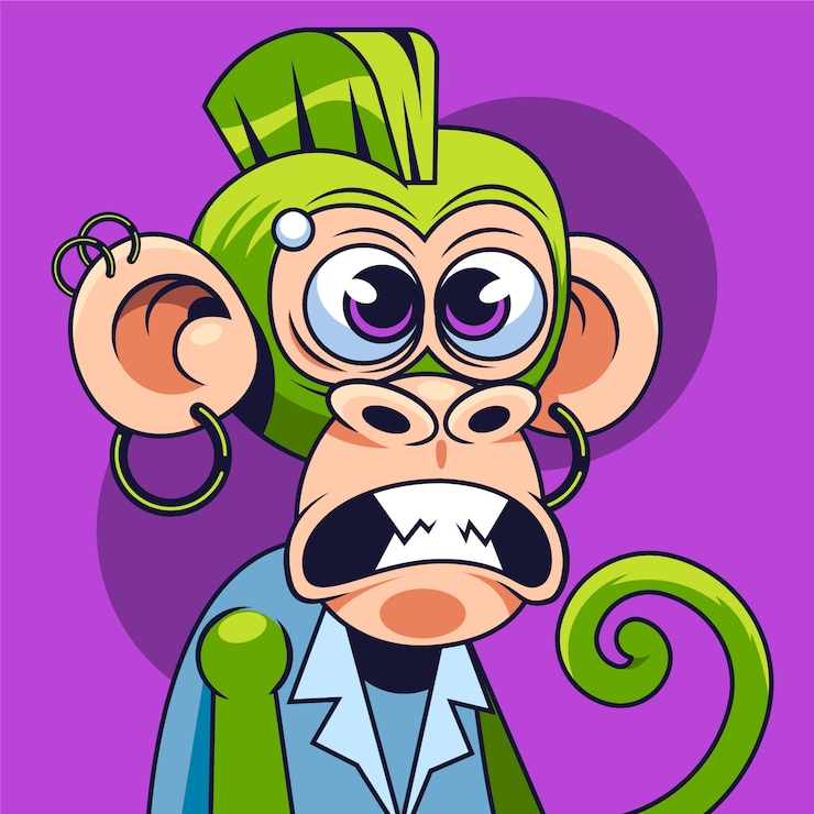 Vector ilustración de mono dibujada a mano al estilo nft