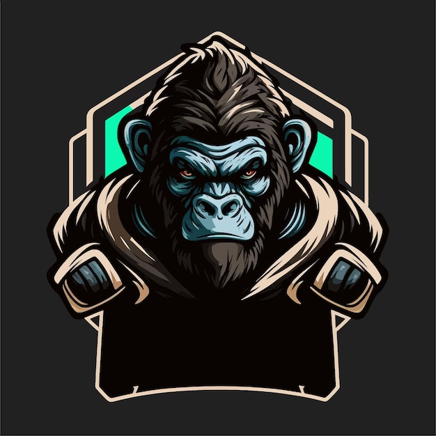 Vector ilustración de mono, diseños de mascotas de esports, plantilla de logotipo de juegos