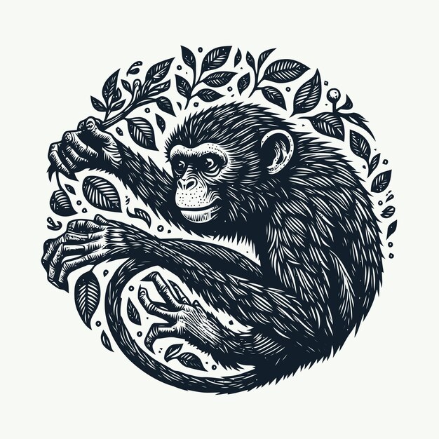 Ilustración de un mono con estilo de grabado
