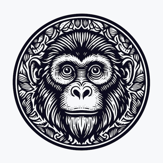 Ilustración de un mono con estilo de grabado