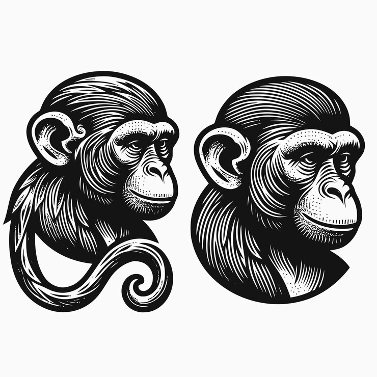 Vector ilustración de un mono con estilo de grabado