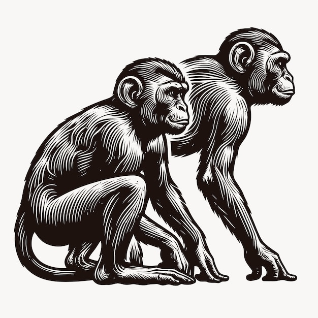Ilustración de un mono con estilo de grabado