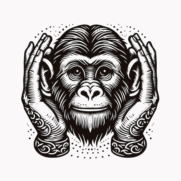 Ilustración de un mono con estilo de grabado